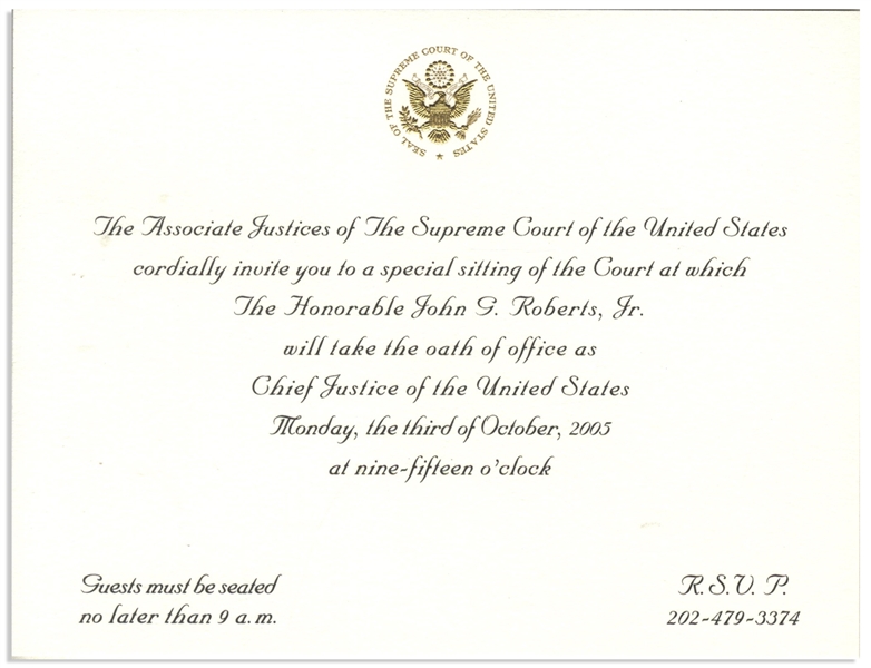 Invitations to the Investiture Ceremony and Reception of Supreme Court Chief Justice John Roberts